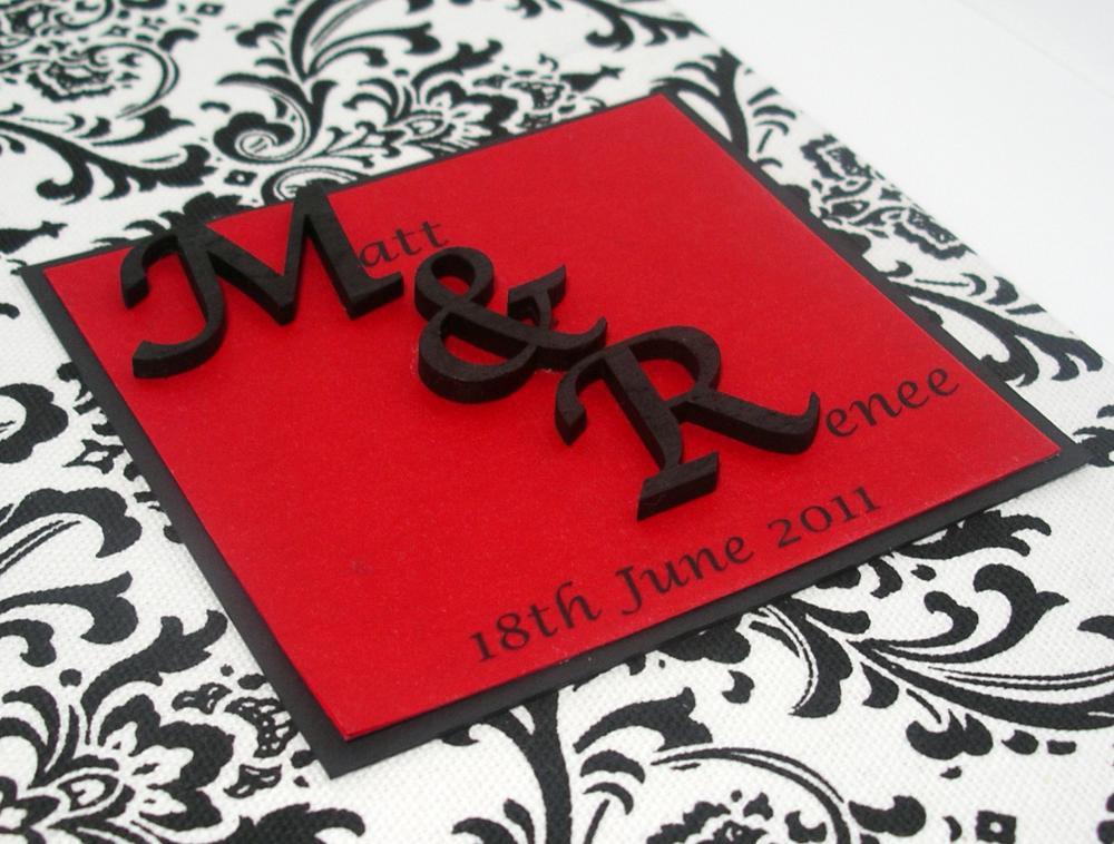 Wedding Guestbook/Album - Black & White Damask w/Red Ribbon (custom colors available)