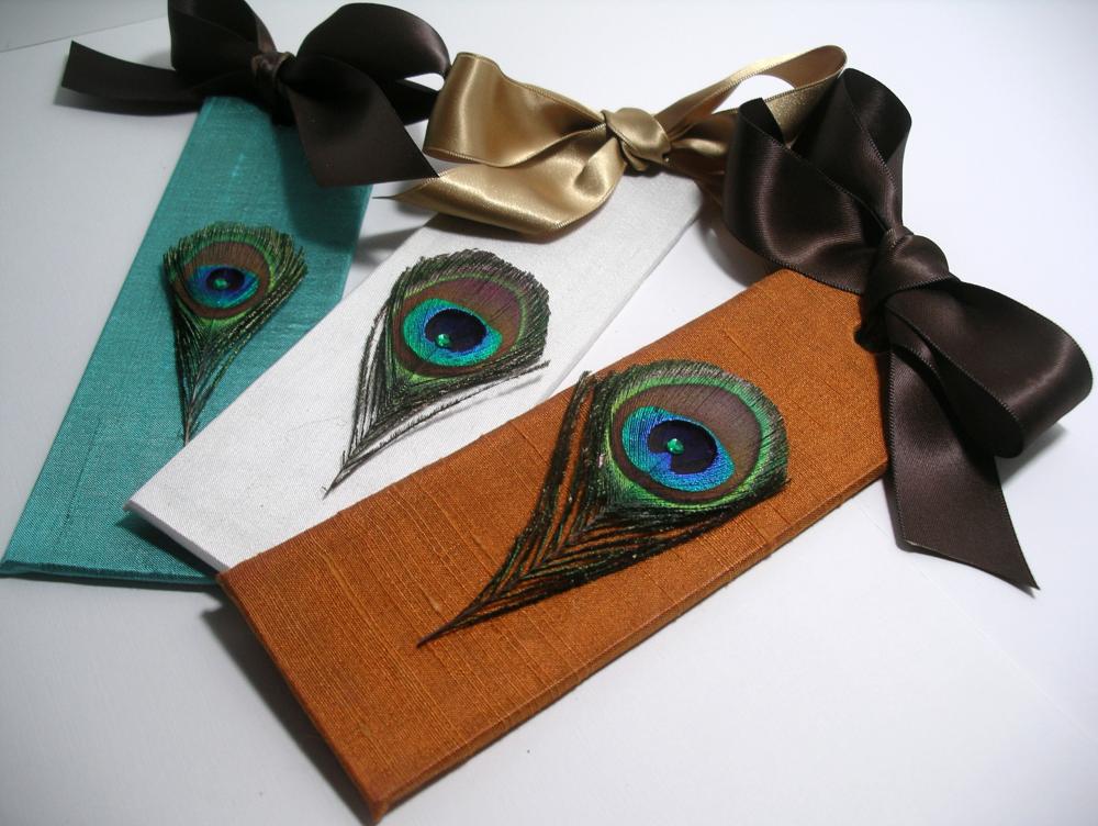 Handmade Wedding Bookmarker Favors - Peacock Theme (custom colors available)