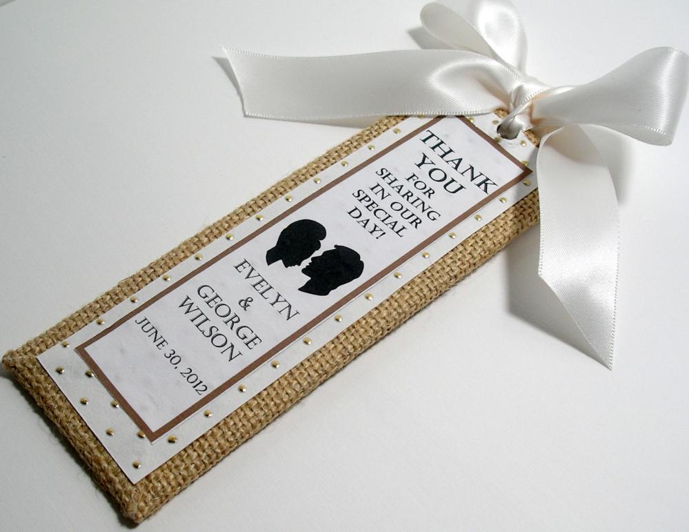 Handmade Wedding Bookmarkers Favors - Burlap Gold and White Theme (custom colors available)