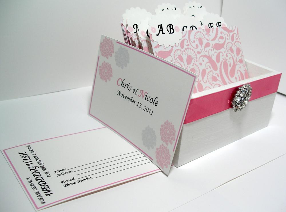 Custom Wedding Guest Box & Cards - Pink, White and Silver Damask (custom colors available)