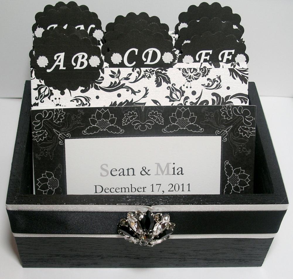 Custom Wedding Guest Box & Cards - Black, White and Silver Damask (custom colors available)