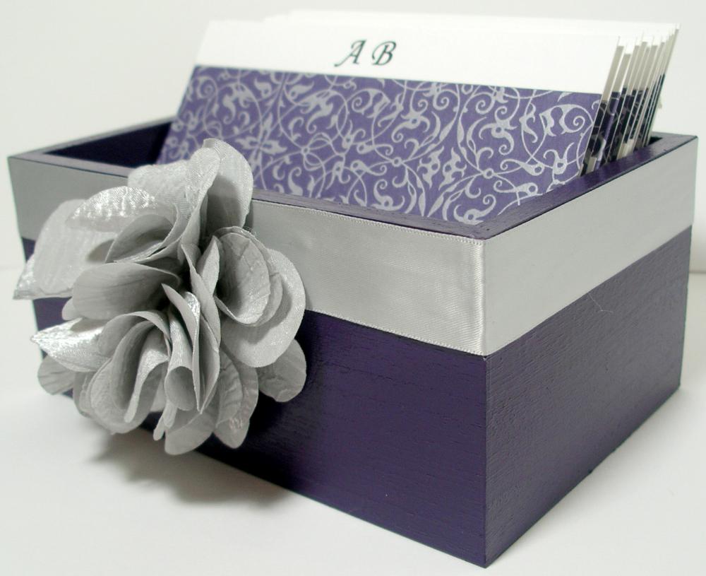 Custom Wedding Guest Box & Cards - Eggplant and Silver Theme (custom colors available)