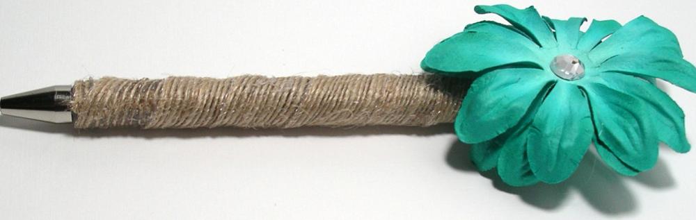 Burlap Wrapped Guest Book Pen with your choice of flower