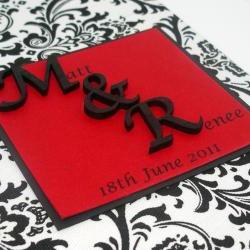 Wedding Guestbook/Album - Black & White Damask w/Red Ribbon (custom colors available)