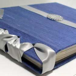 Wedding Guest Book/Album -Iridescent Blue Dupioni Silk w/Grey Ribbon (custom colors available)