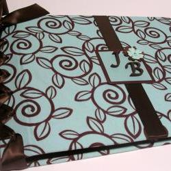 Wedding Guestbook/Album - Chocolate Blue Swirls with Chocolate Ribbon (custom colors available)