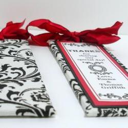 Handmade Wedding Bookmarker Favors - Black White & Red Damask Theme - (custom colors available)