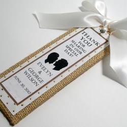Handmade Wedding Bookmarkers Favors - Burlap Gold and White Theme (custom colors available)