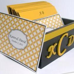 Custom Wedding Guest Box & Cards - Black, Yellow and White w/Couple Monogram (custom colors available)