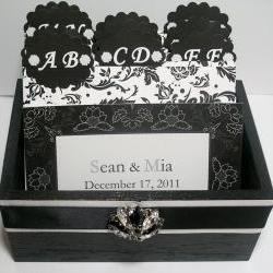 Custom Wedding Guest Box & Cards - Black, White and Silver Damask (custom colors available)