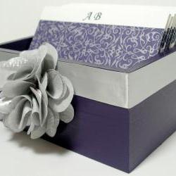Custom Wedding Guest Box & Cards - Eggplant and Silver Theme (custom colors available)